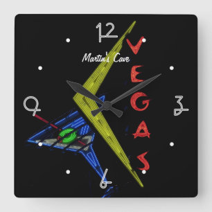 Horloge Carrée Enseigne au néon personnalisée Las Vegas Mancave