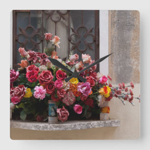 Horloge Carrée Ensemble Coloré De Roses En Plastique