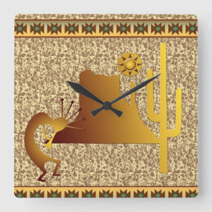Horloge Carrée Ensemble Kokopelli Mesa & Cactus #1