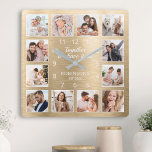 Horloge Carrée Ensemble Nous Avons Tout Citer Famille Photo Gold<br><div class="desc">Créez facilement votre propre horloge murale dorée personnalisée avec vos photos personnalisées. Le design comporte également une belle citation manuscrite : "Ensemble,  nous avons tout". Pour obtenir de meilleurs résultats,  recadrez les images vers le carré - avec le point de mire au centre - avant de les télécharger.</div>