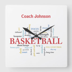 Horloge Carrée Entraîneur de basket-ball personnalisé Merci en mo