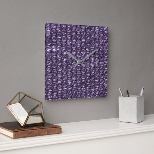 Horloge Carrée enveloppement de bulle violette (Bureau)