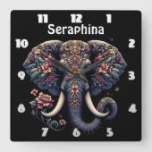 Horloge Carrée Éphant floral (Recto)