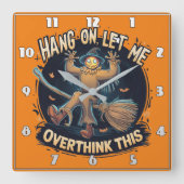 Horloge Carrée Épouvantail d'Halloween à la tombée de la nuit (Recto)