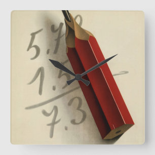 Horloge Carrée Équation mathématique avec crayon rouge, entrepris