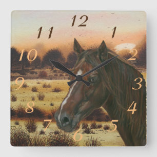 Horloge Carrée équine photo chestnut marron cheval carré