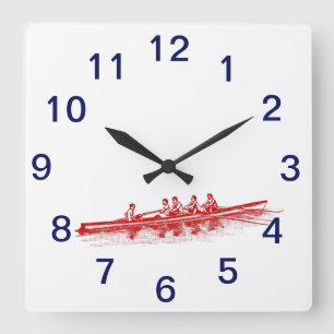 Horloge Carrée Équipe d'aviron Équipage Rouge Sports aquatiques