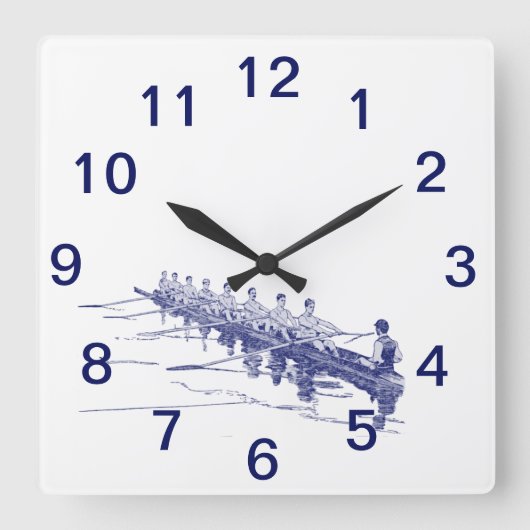 Horloge Carrée Équipe de rameurs de l'équipe d'aviron Blue Rowing (Recto)