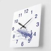 Horloge Carrée Équipe de rameurs de l'équipe d'aviron Blue Rowing (Angle)