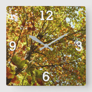 Horloge Carrée Érable changeant de couleur en vert et or à l'auto