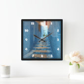 Horloge Carrée Escalier bleu étroit au Maroc (Maison)