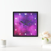Horloge Carrée Espace rose & violet & Étoiles Faux Galaxy (Maison)