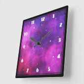 Horloge Carrée Espace rose & violet & Étoiles Faux Galaxy (Angle)