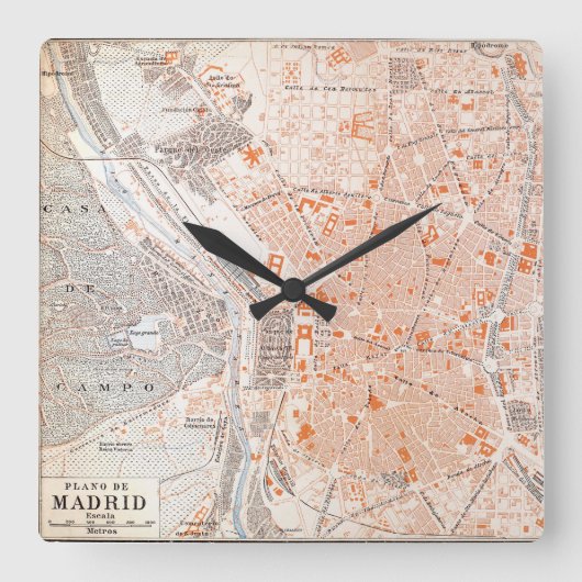 Horloge Carrée Espagne : Carte de Madrid, C1920 (Recto)