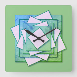 Horloge Carrée Espèce Déco en vert bleu