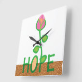 Horloge Carrée Espoir fleurs des graines plantées (Angle)