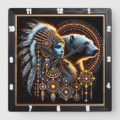 Horloge Carrée Esprit autochtone avec ours dans un design lumineu (Recto)
