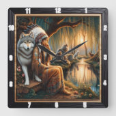 Horloge Carrée Esprit autochtone : Cercle de pierre rêve encore (Recto)