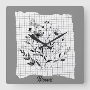 Horloge Carrée Esquisses de jardin papillon