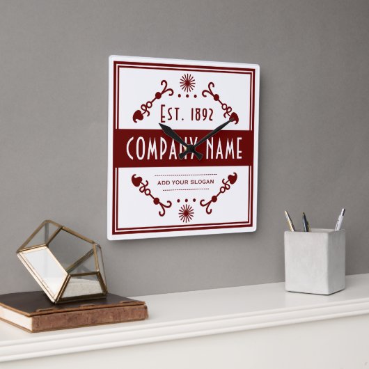 Horloge Carrée Established Business Name, Decorative (Bureau)