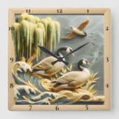 Horloge Carrée Étang d'oies gracieuses (Recto)