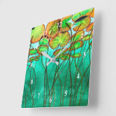 Horloge Carrée étang vert serein avec lilypads (Angle)