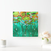 Horloge Carrée étang vert serein avec lilypads (Maison)