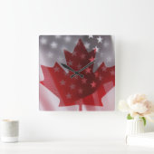 Horloge Carrée États-Unis et Canada flags clock (Maison)