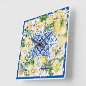 Horloge Carrée Été Méditerrannée citron et fleurs imprimés    (Angle)