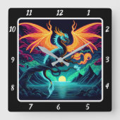 Horloge Carrée Eternal Blaze Neon Dragon (Recto)