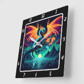 Horloge Carrée Eternal Blaze Neon Dragon (Angle)
