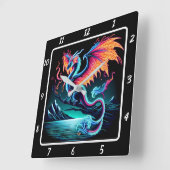 Horloge Carrée Eternal Bright Neon Dragon (Angle)