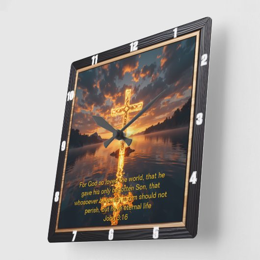 Horloge Carrée Eternal Promise The Cross Rock Island John 3:16 (Angle)
