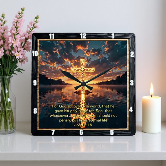 Horloge Carrée Eternal Promise The Cross Rock Island John 3:16