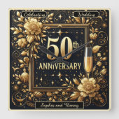 Horloge Carrée Étincelle Dorée : 50 Ans d'Amour (Recto)