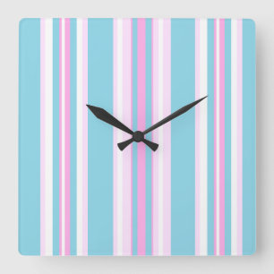 Horloge Carrée Étiquette Mur En Fraîcheur Rose, Turquoise, Blanc