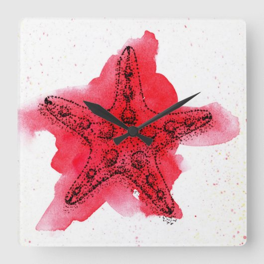 Horloge Carrée Étoiles de mer d'aquarelle (Recto)