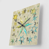Horloge Carrée étoiles de mer métallisé texturé cool doux (Angle)