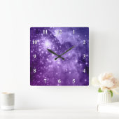 Horloge Carrée Étoiles magiques violettes (Maison)