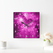 Horloge Carrée Étoiles roses (Maison)
