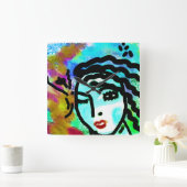 Horloge Carrée Euh Huh Art Abstrait original (Maison)