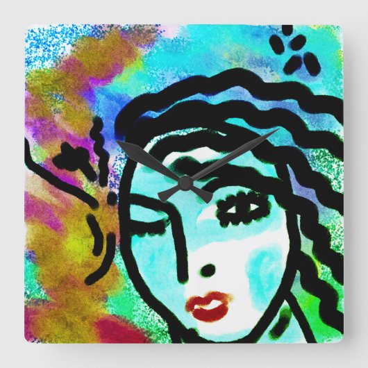 Horloge Carrée Euh Huh Art Abstrait original (Recto)