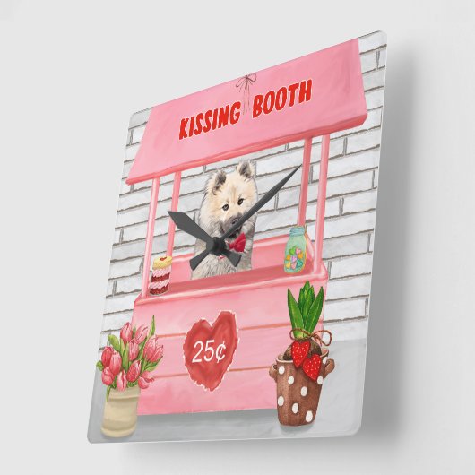 Horloge Carrée Eurasier Chien Valentine's Day Kissing Booth (Angle)