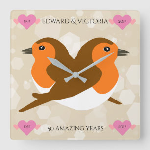 Horloge Carrée Europe Robins Lovebirds Chaque année Anniversaire