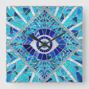 Horloge Carrée Evil Oeil Amulet Mosaic Art