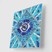 Horloge Carrée Evil Oeil Amulet Mosaic Art (Angle)