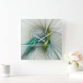 Horloge Carrée Évolution fractale, Art Abstrait Turquoise d'or (Maison)