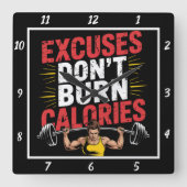 Horloge Carrée Excuses Ne pas brûler Calories Exercice (Recto)