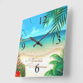 Horloge Carrée Exotic Beach DEMANDEZ-MOI DE TIRER VOS NOMS DANS L (Angle)