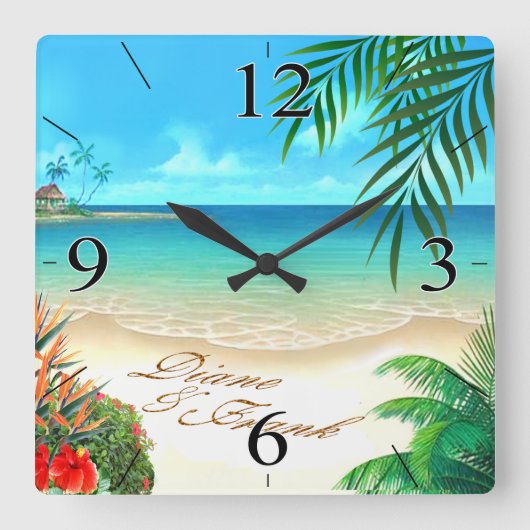 Horloge Carrée Exotic Beach DEMANDEZ-MOI DE TIRER VOS NOMS DANS L (Recto)
